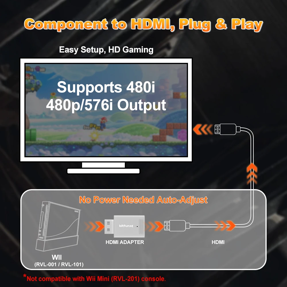 BitFunx Ypbpr para HDMI Conversor Para Nintendo Wii NTSC PAL Console de Jogos Retro Mini Adaptador HDMI Plug And Play