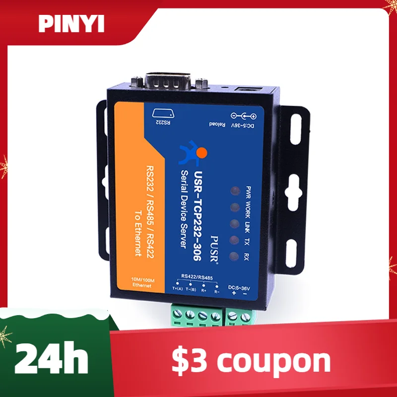 USR-TCP232-306 rs232/485/422 to Ethernet Multiple Config software built in webpage AT command Advanced modbus gateway