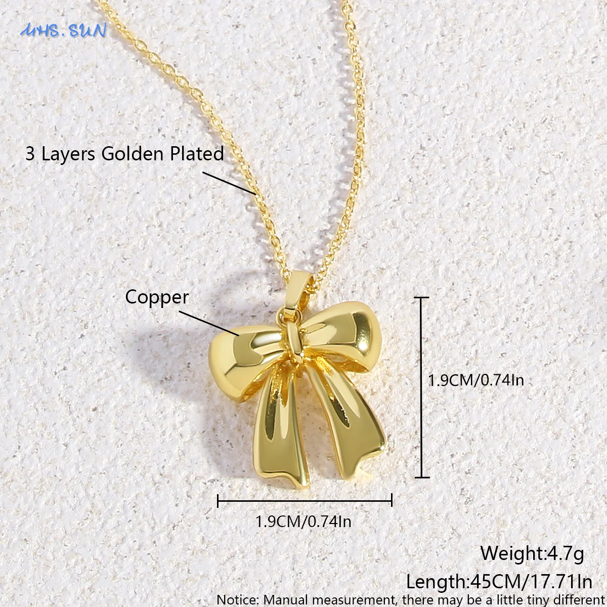 SUNSLL 18K Gold Plated Bow-knot Pendant Necklaces For Women Girls Classic Bow Birthday Party Chain Jewelry 2024 Hot Style