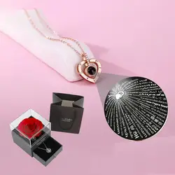100 Languages ​​I Love You Projection Necklace Love Heart Pendant With Rose Gift Box For Girlfriend Mom 2024 Hot Romantic Gifts
