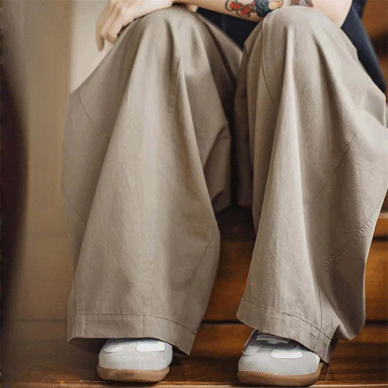 마덴 여성 캐주얼 카키 와이드 레그 바지 봄 여름 밴딩 포켓 카고 팬츠 스트릿 패션 슬리밍 바텀