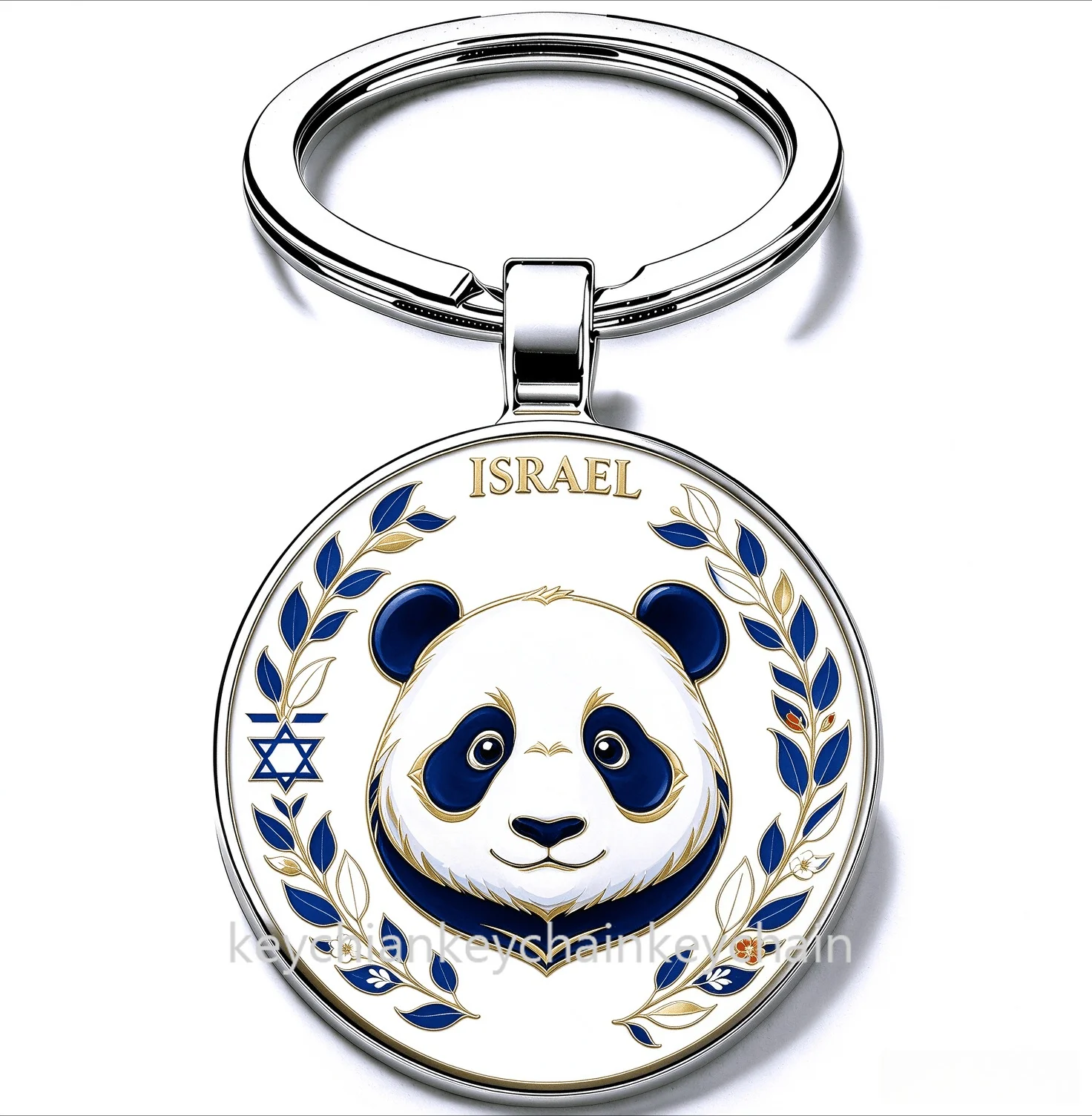 Israel Panda head Keychain Round Pendant Keyring Israeli Travel Souvenir Gift for Bag Car Key Holder