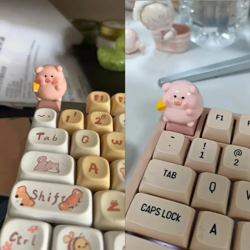 

652F Adorable Cartoon Pig Keycap Crossed Stem Mechanical Keyboards Accessory Handcrafted Pink Art