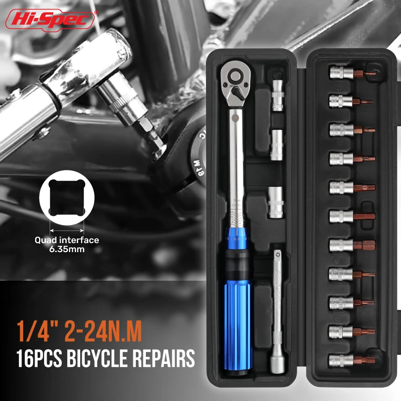 Imagem -03 - Hi-spec-ajustável Torque Wrench Car Repair Tool Kit Grupo Chave de Bicicleta Conjunto de Ferramentas Manuais com Case tipo t 16 Pcs 22 Pcs Pol