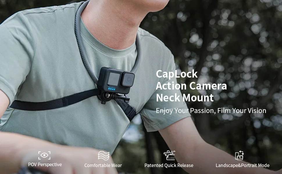P-GYTECH Neck Mount For DJI OSMO Action 4/3 Gopro Hero 12/11/10 Camera Hand Free Video Vlog Necklace Lanyard Chest Body Strap