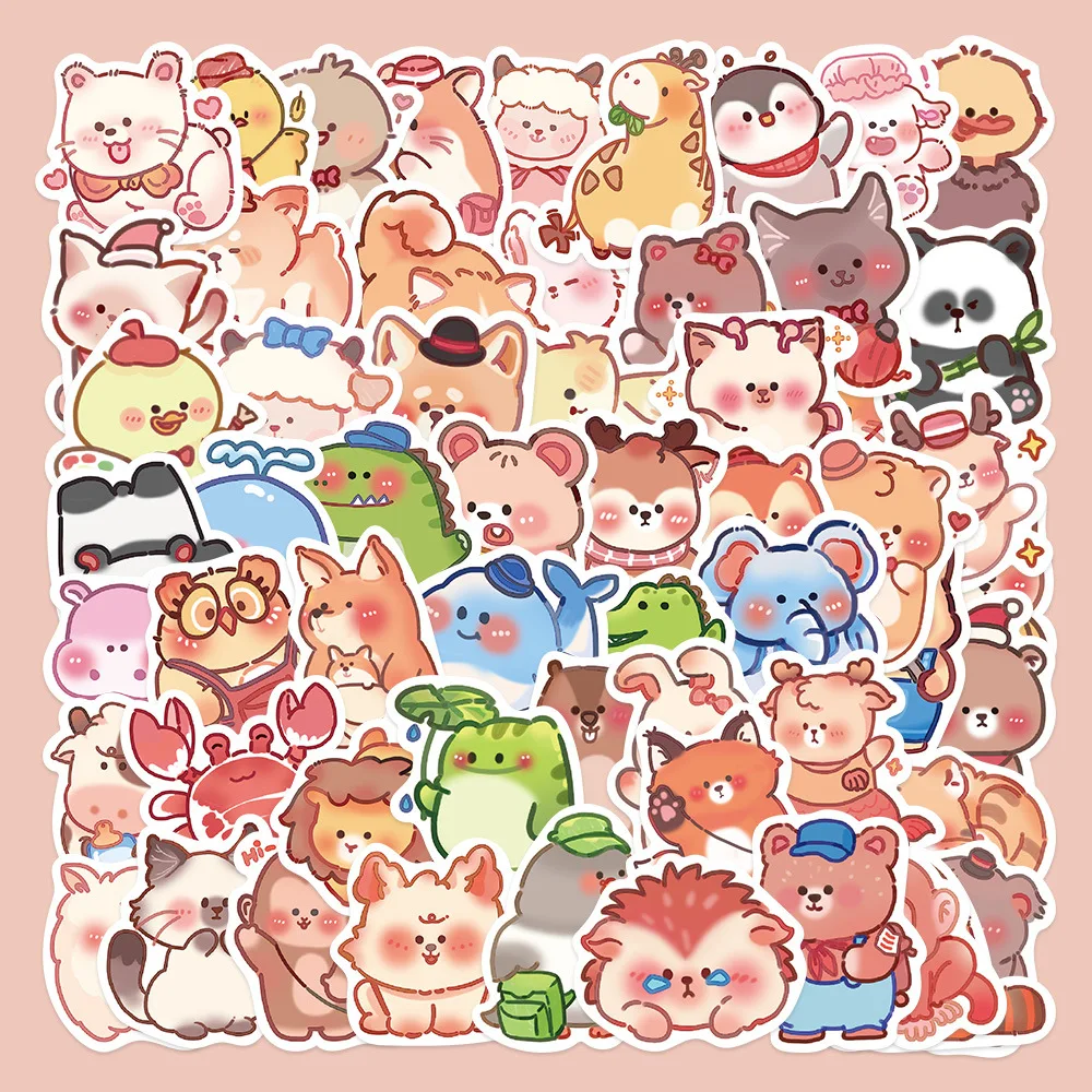 60pcs Cartoon Colorful Cute Animal Series Graffiti Stickers Suitable for Helmets Desktop Wall Decoration DIY Sticker Pack