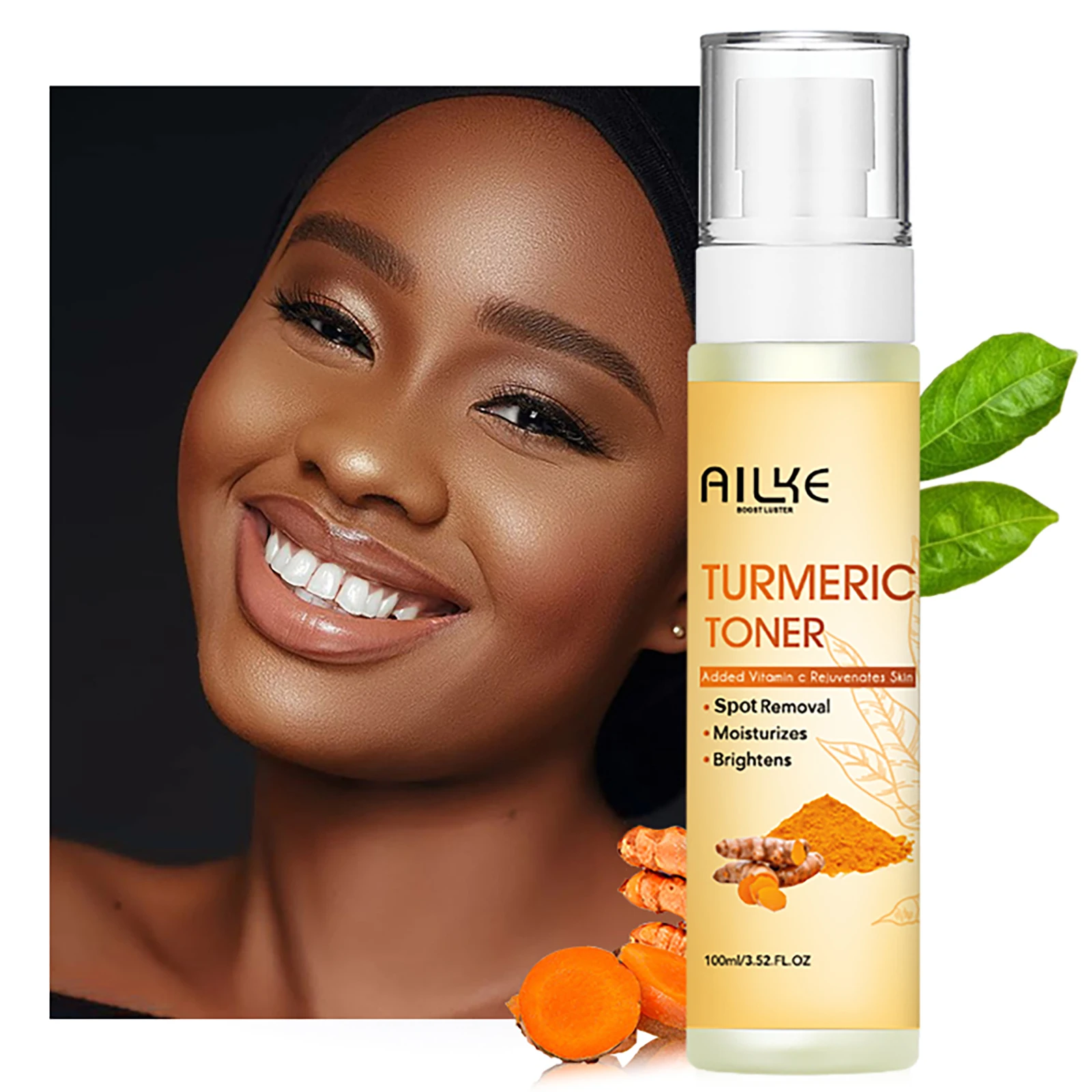 AILKE Natural Turmeric Vitamin C Facial Toner, Acne and Dark Spot Eraser, Brightening Skin Tone, Moisturizing, Hydration, 100ml
