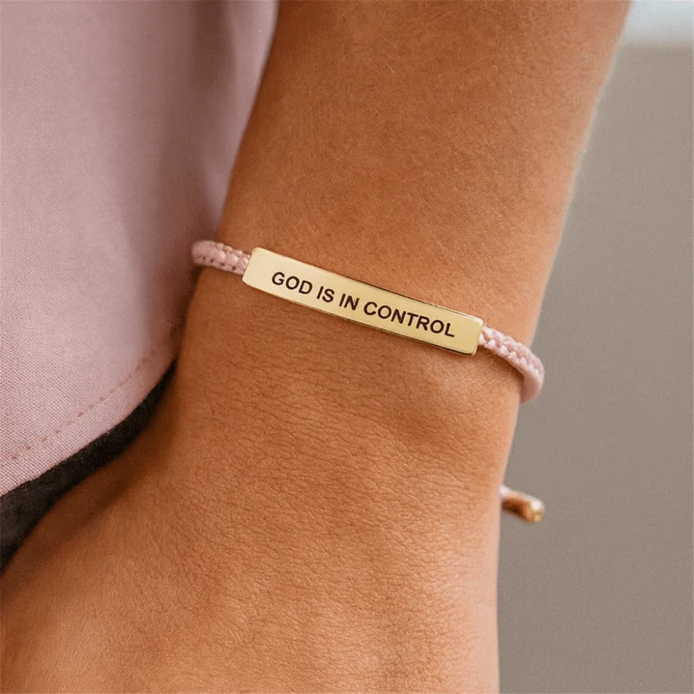 Stainless Steel GOD IS IN CONTROL Tube Bracelet Rope Adjustable Inspirational Bracelets Stretchable with Card Couple Bracelet