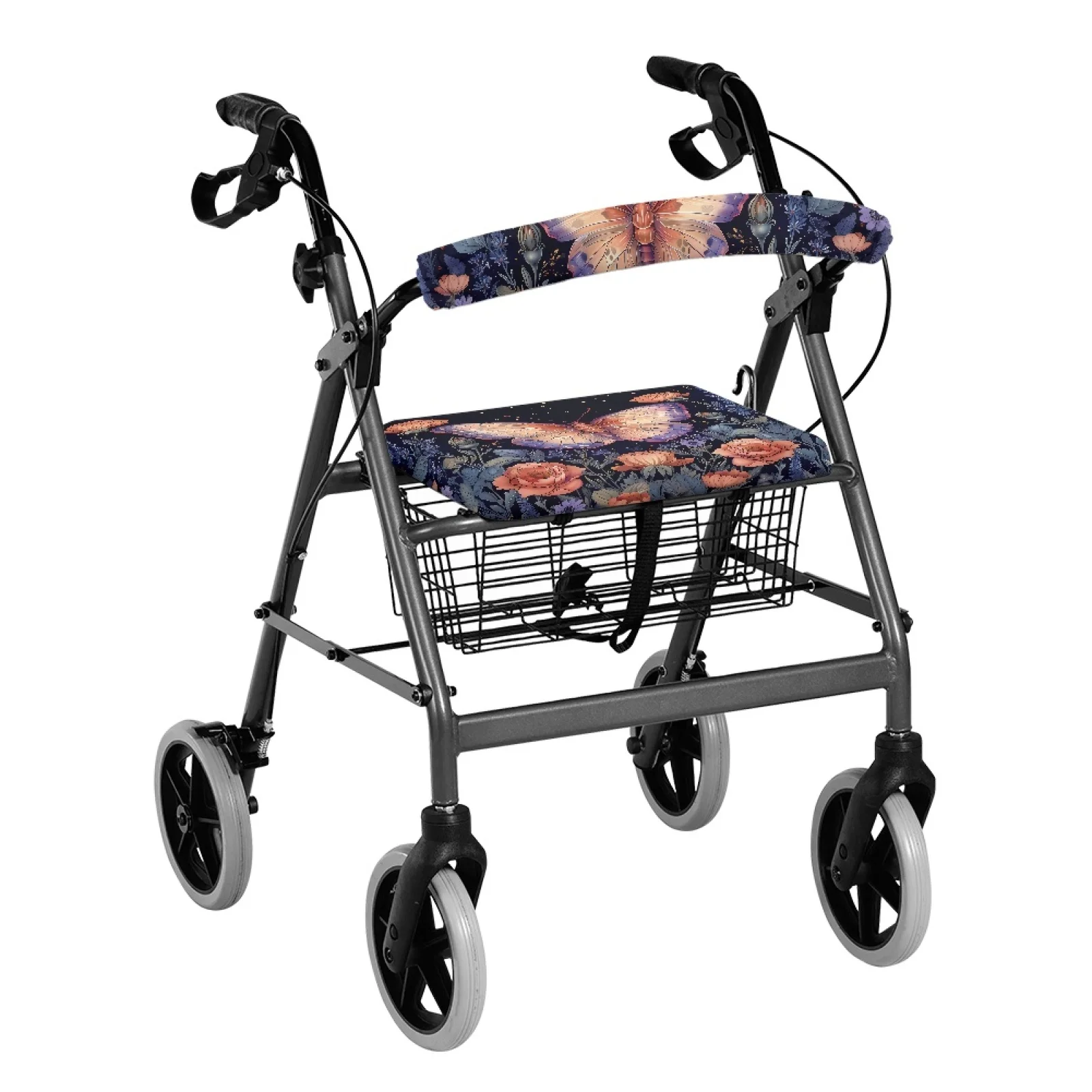 Coloranimal Butterfly Rose Pattern 2 Pcs Seat & Backrest Cover Set for Unisex Rollator Seat Cover New Trend