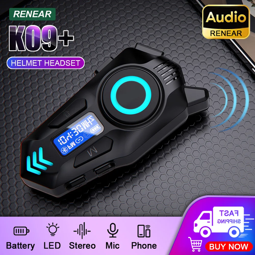 Casque de moto avec fonction intercom, radio FM, casque Bluetooth pour intercomunicador moto sur 500 m, affichage de puissance