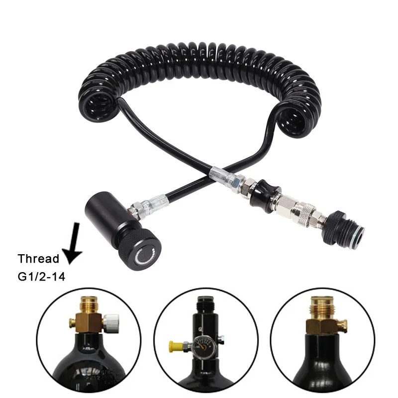 Paintball Remote Coil Hose Line with Quick Disconnect Slide Adapter Air Cylinder Connection for Air Compressed CO2 Tanks Marker
