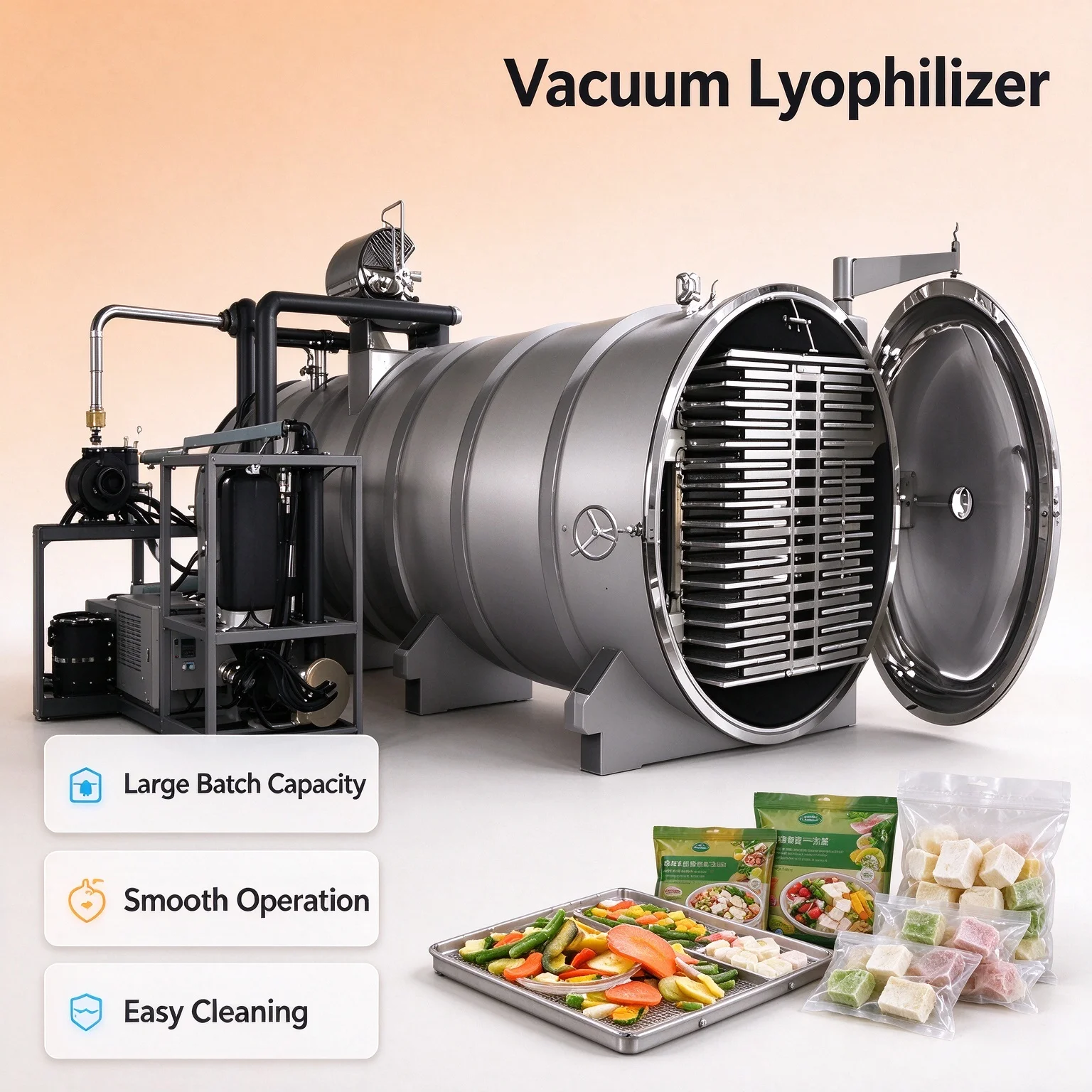 Industrial Grade Vacuum Freeze Dryer Lyophilizer 80kg Customized Food Drying Equipment For Fruit Vegetable Custom