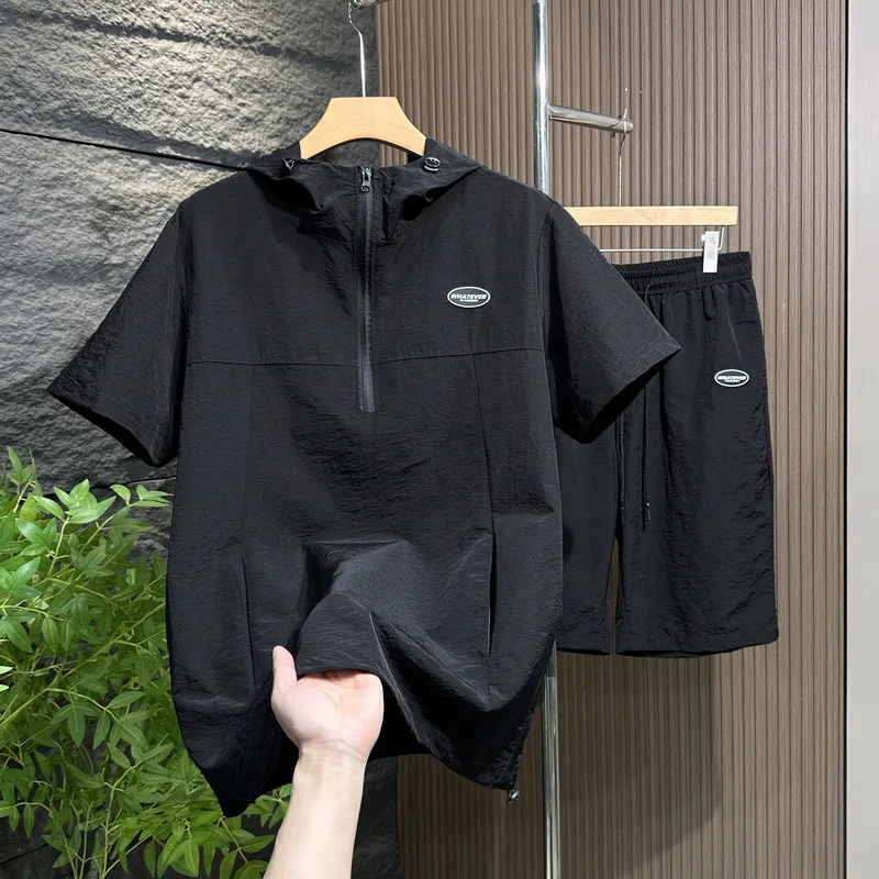 11XL Plus Size Suits Summer Tracksuits Men Summer Sets Casual Fashion Quick Drying Hooded Shirts Shorts Suits Male Big Size 11XL
