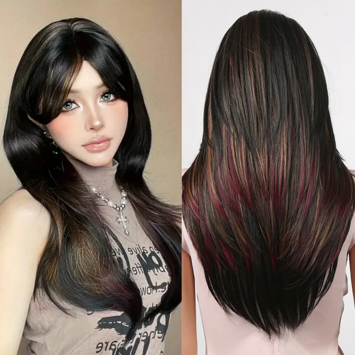 

Смешанные коричневые прямые синтетические парики, парики из натуральных многослойных волос, повседневный парик для косплея и вечеринки для женщин, термостойкое волокно