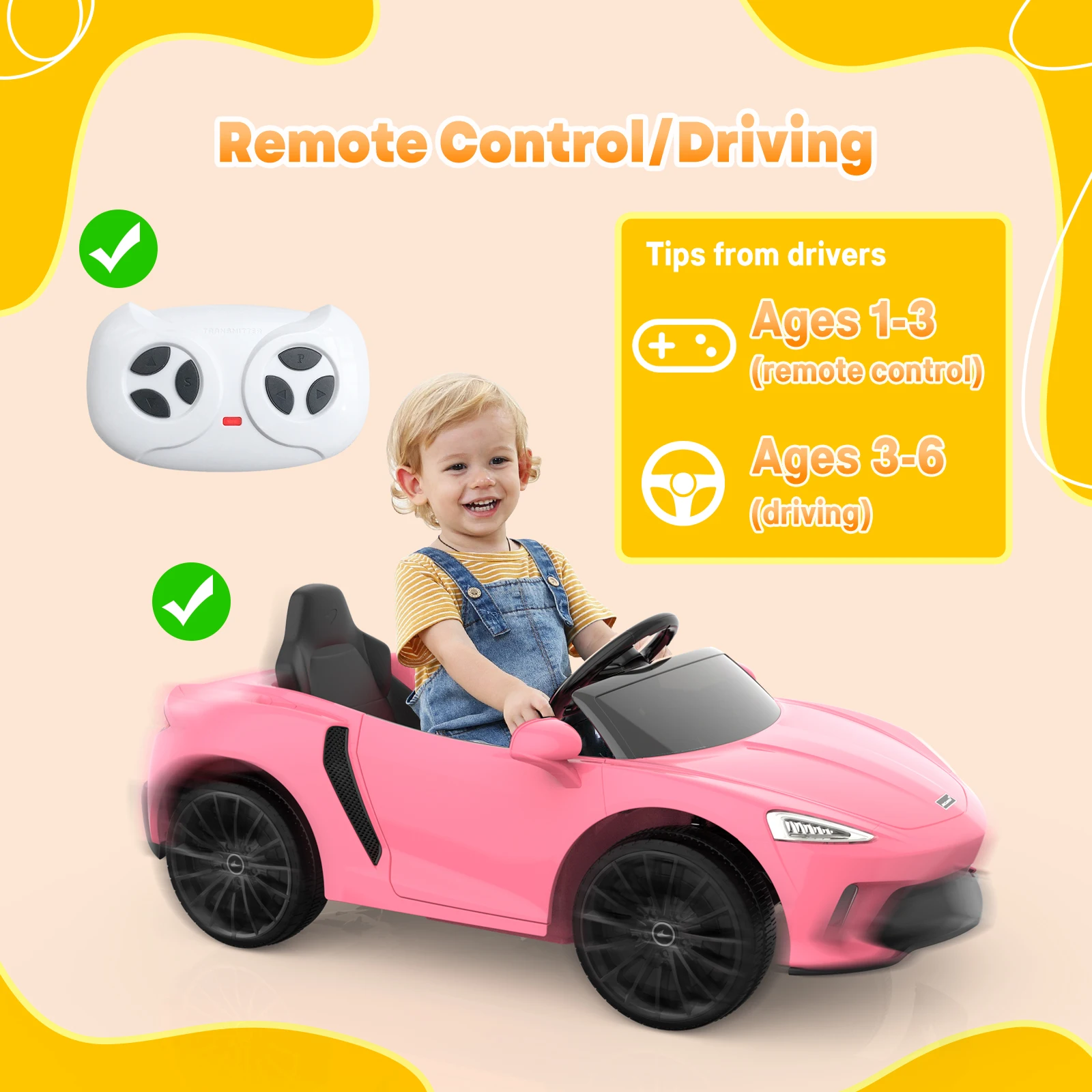 Ride on Car voor kinderen, 12V gelicentieerde McLaren batterij-aangedreven sportwagen met 2 snelheden, ouderbediening, geluidssysteem met LED-koplamp