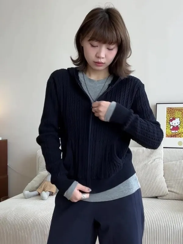 

Корейский Sle ey, простая шапка, вязаный свитер, пальто, женский зимний новый модный теплый воздушный вязаный топ, мягкий длинный свеч на молнии ort