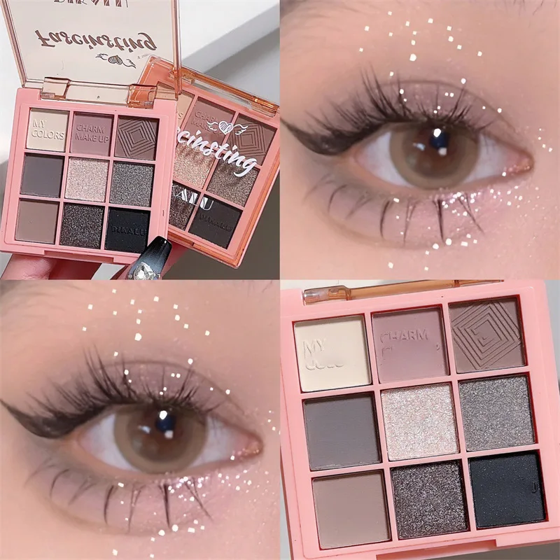 Palette di ombretti a 9 colori rosa coreano dolce trucco occhi evidenziatore Aegyosal multifunzione ombretti Pallet cosmetico