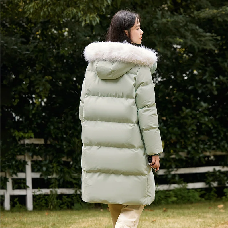 Jaqueta semir para mulheres, gola longa de pele solta, com capuz, à prova de vento, impermeável, grossa, novo, inverno, 2023