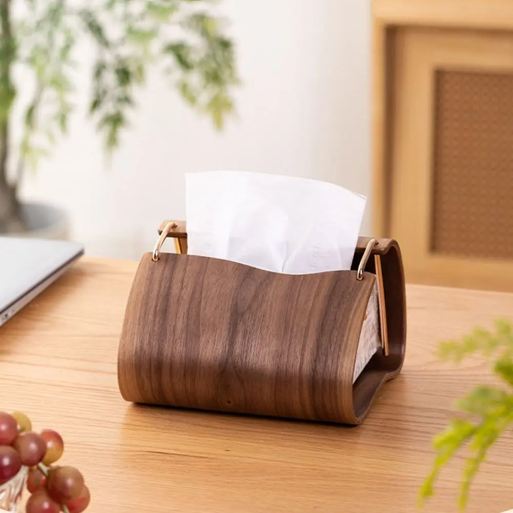 

Nordic Wooden Tissue Box Smooth Extraction Wood Grain Pattern Retro Napkin Holder Minimalist Ornaments Napkin Dispenser