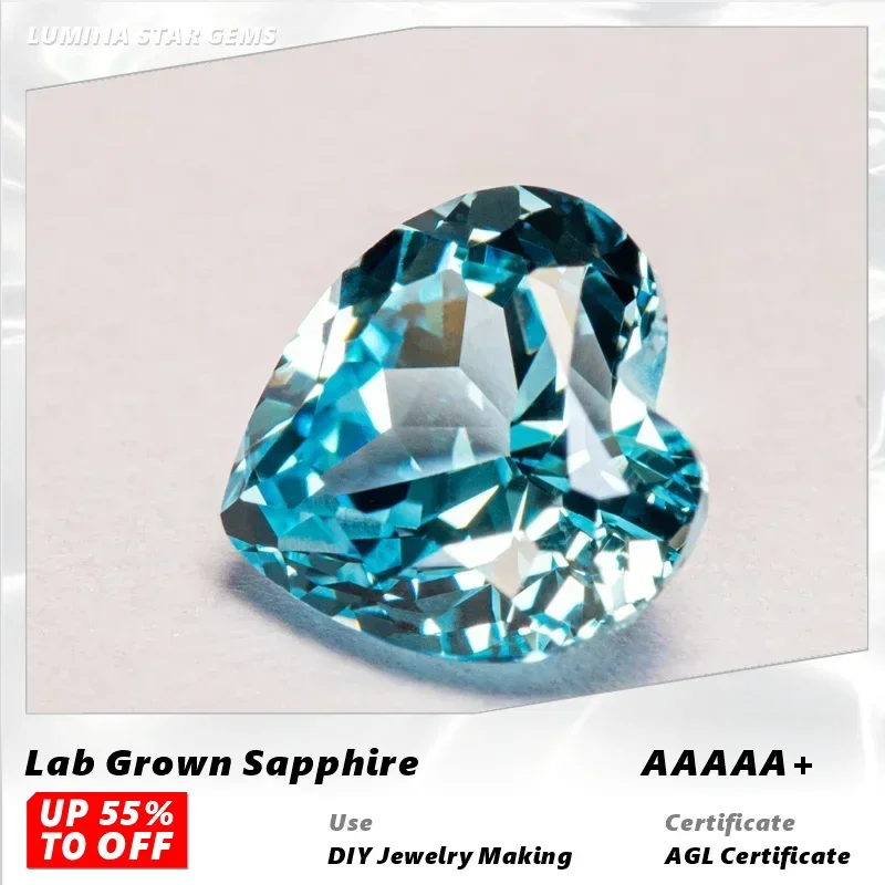 

L-Lab Grown Sapphire Heart Cut Aquamarine VVS1 Gemstone for Charms Diy Jewelry Making Necklace Ring Selectable AGL Certificate