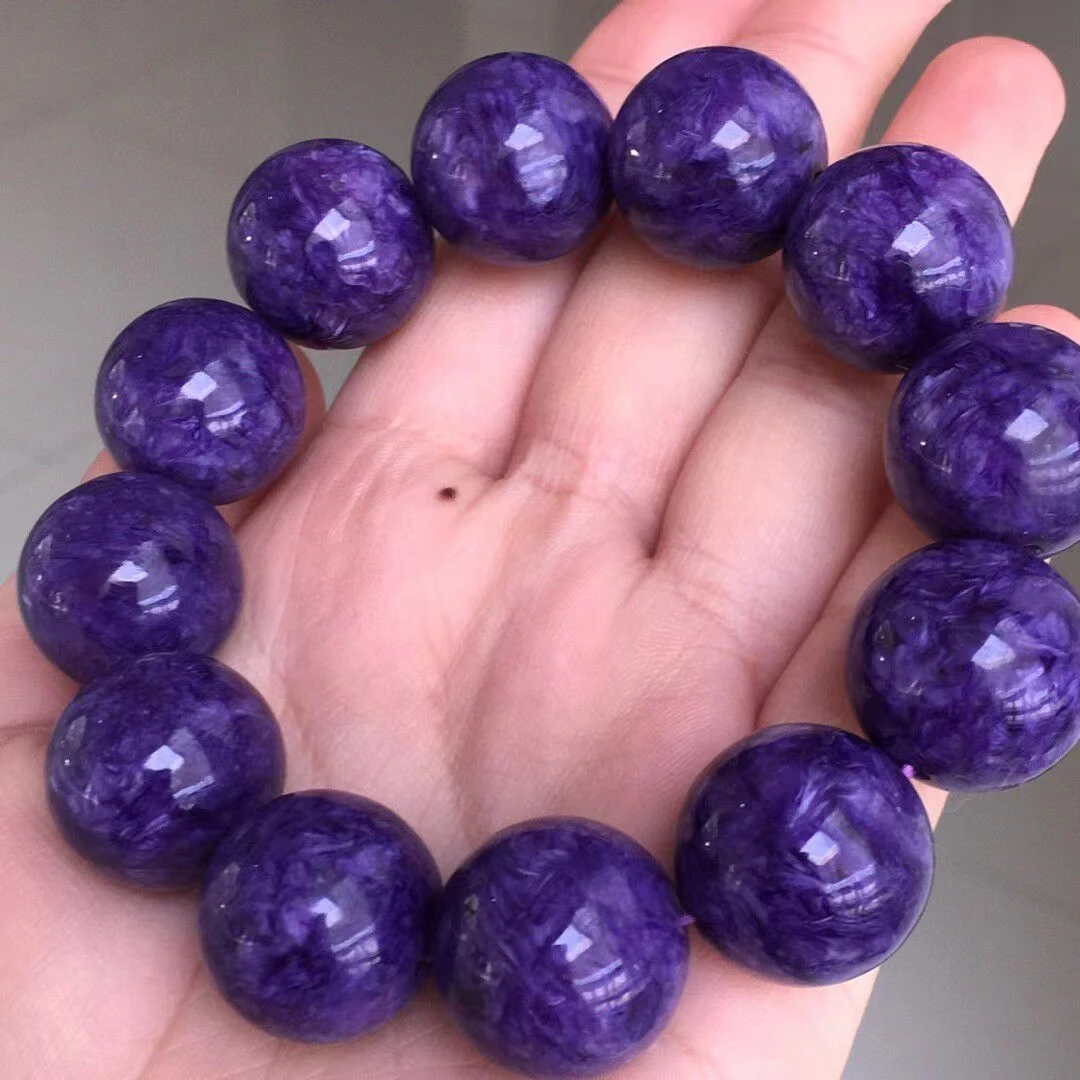 Natural Purple Charoite Gemstone Bracelet 19mm Round Beads From Russia Fashion Stone For Women Men AAAAA