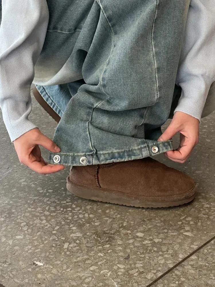 

Джинсы с прямыми штанинами в стиле ретро, свободные длинные брюки с высокой талией, широкие брюки с широкими штанинами, универсальные повседневные уличные корейские брюки