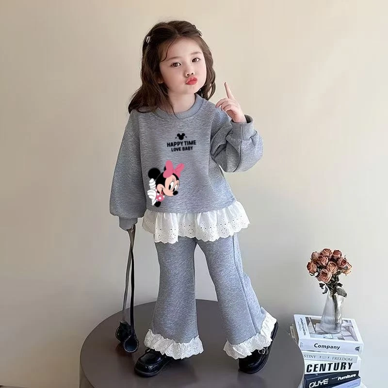 فتاة الملابس مجموعات الخريف طفل ميني ماوس بلوزات البلوز الدانتيل تقليم بلوزات وسراويل 2 قطعة دعوى الأطفال الحلو رياضية وتتسابق #2