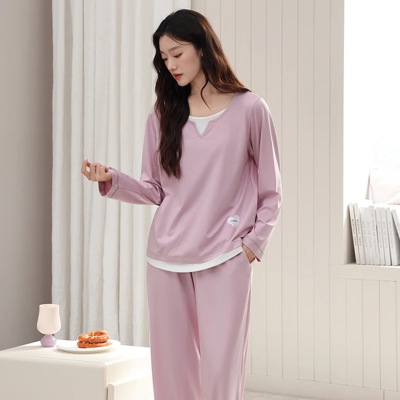 Spring and Autumn Women Modal Long Sleeve Pajamas Set Female Solid Pijamas