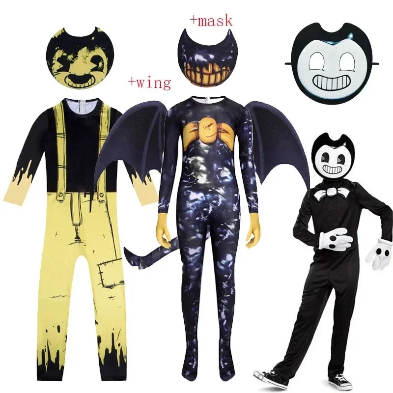 Kids Halloween Costumes Anime Bendy the ink machines Cosplay Boys Girls Bodysuit+wing Cartoon clothing Carnival Party Clothes