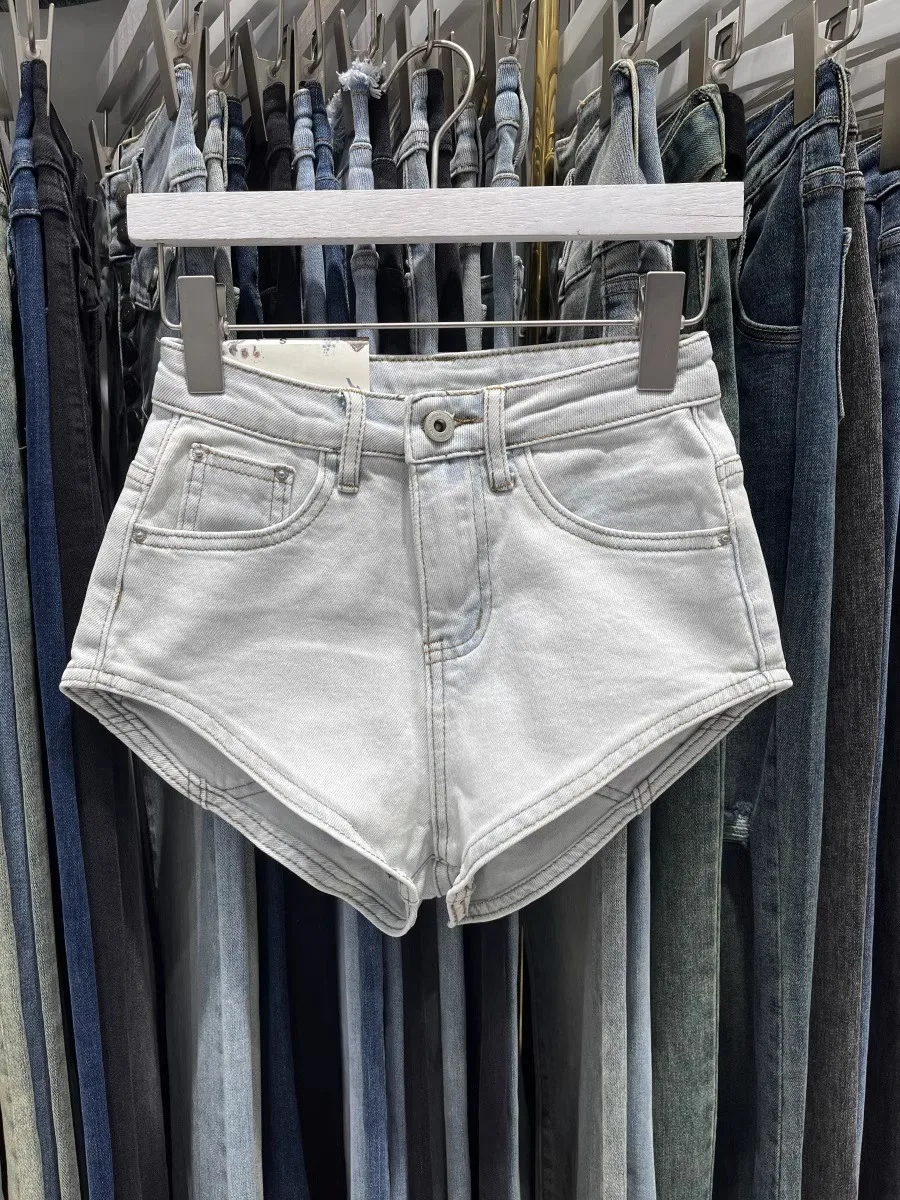 Enge Denim-Shorts, Hot Girl Y2k Ultra-Kurze Gewaschene Jeans mit Bündchen, Sommerkleidung für Frauen – Detail 8
