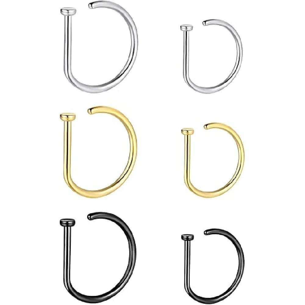 4 Pack Non Piercing D-Shaped Nose Rings Fake Nose Cuffs, Stainless Steel Clip On Nose Hoops, Punk Minimalist Fake Piercing Nose Jewelry for Women Men Party Daily Cosplay view 4