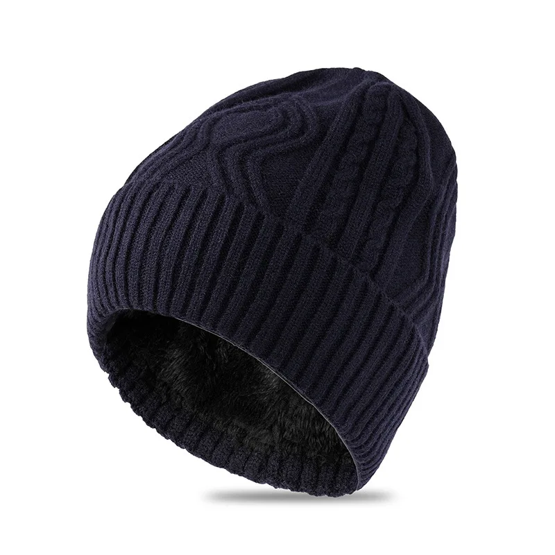 Big Head Men Knitted Hat Large Size Fleece Lined Rib Beanie Warm Thick Winter Cap