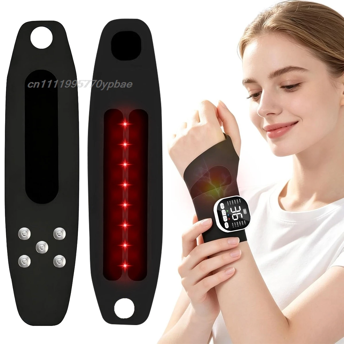 EMS Wrist Massager - Red Light Heating Therapy Wireless Pulse Stimulator Tendinitis Carpal Tunnel Joint Stiffness Relief
