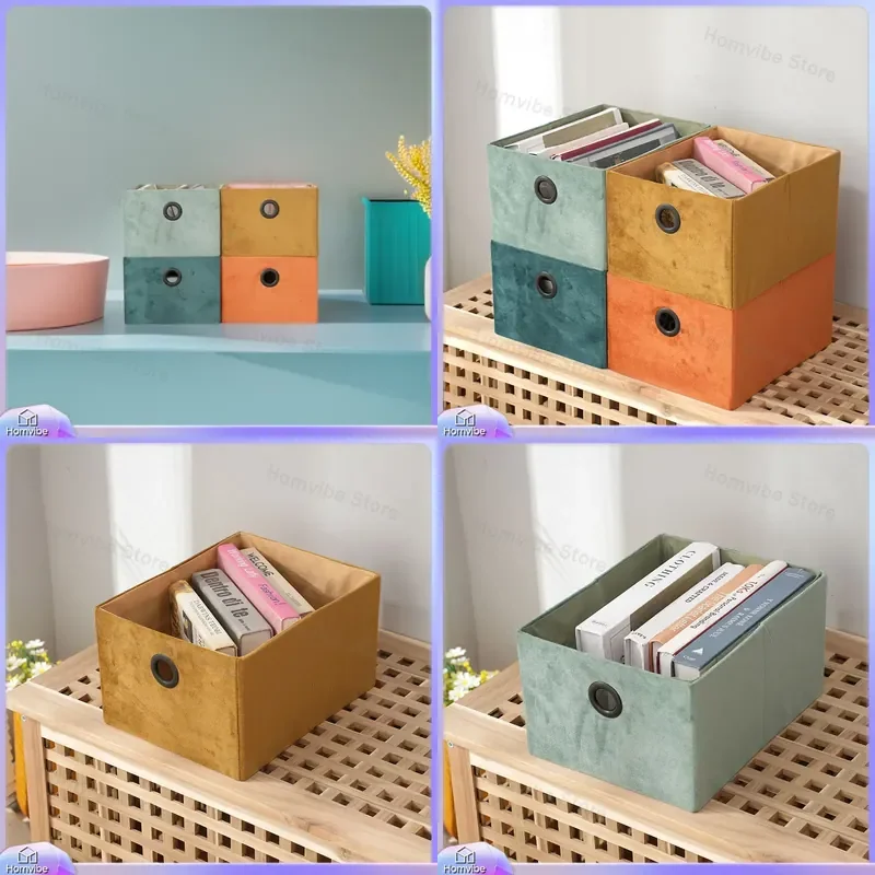 Foldable Flannel Storage Basket for Desktop Sundries Cosmetics Snacks Books Organizer Box One or Two Compartments