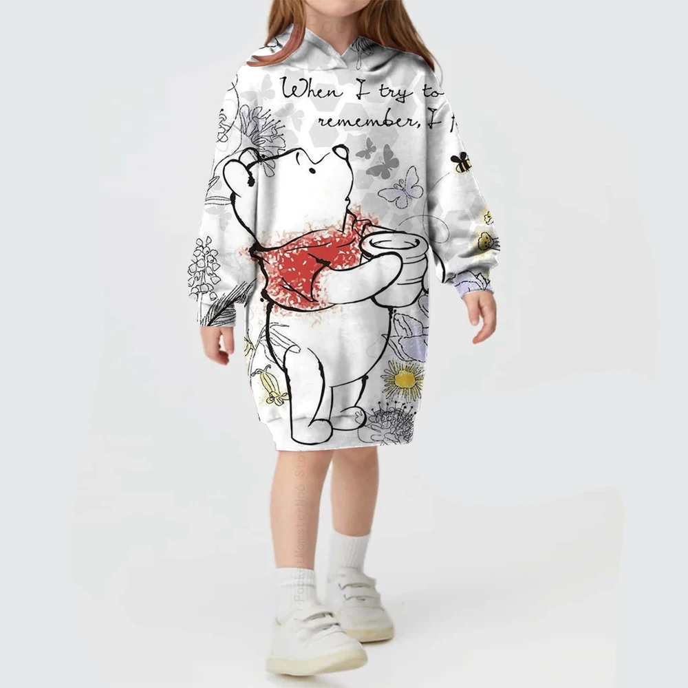 Girls Sweatshirt Disney Winnie the Pooh Cartoon Print Sports Hoodies Sweatshirt Dress Sweet Party Cosplay Costume Warm Sweatshir