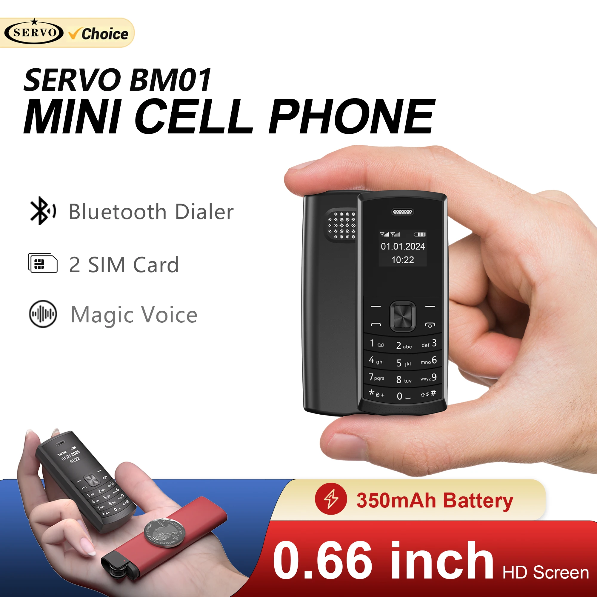 Servo bm01 novo mini telefone móvel duplo sim em espera magia voz velocidade dial chamada gravação mp3 player 2g gsm minúsculo recurso celular