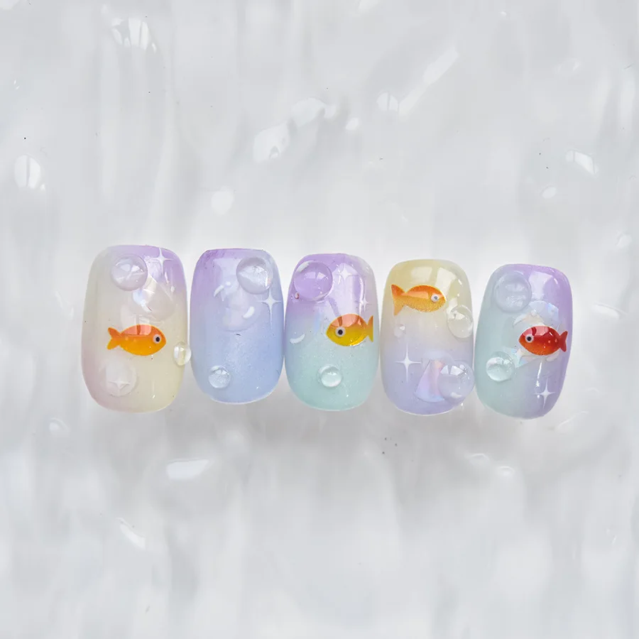 Exquisite Goldfish unhas adesivos, geléia estilo laranja, requintado, em relevo, arte ponta decoração, laranja, bolha Shell luz