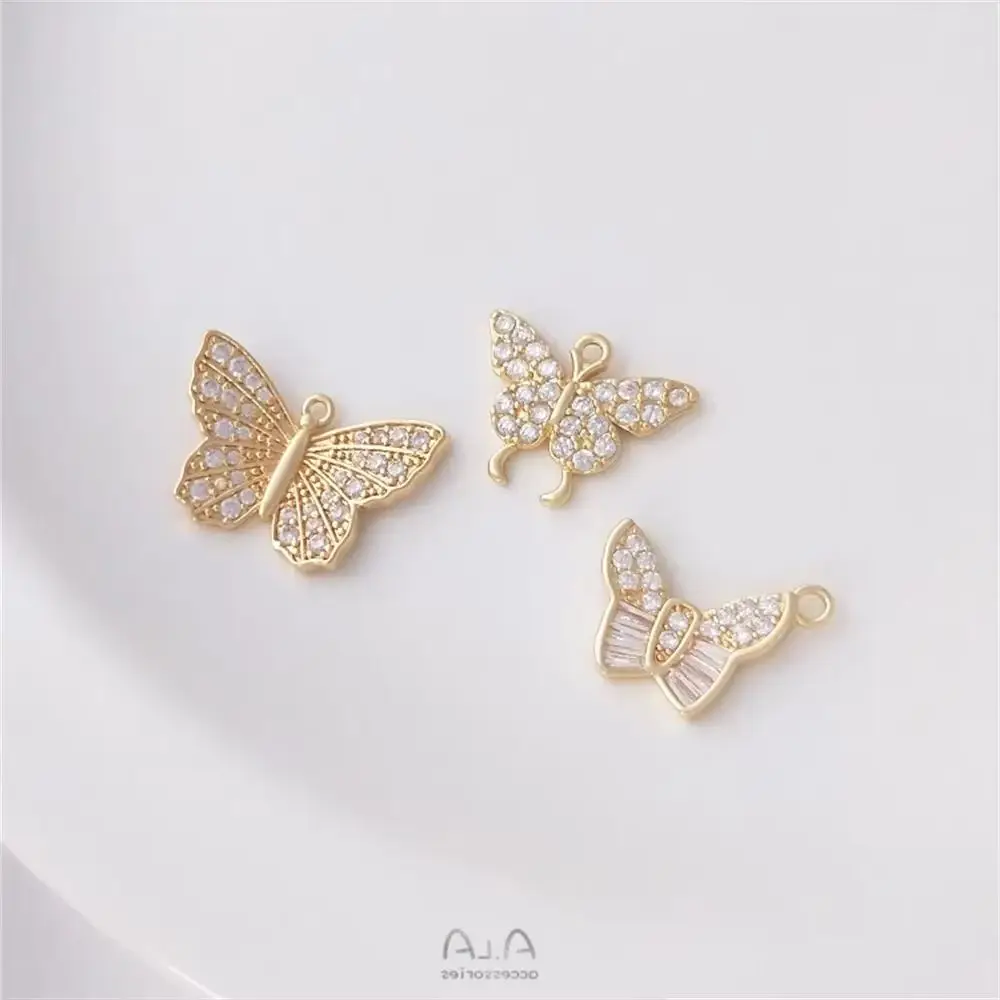 

14K Gold Plated Micro-inlaid zircon three-dimensional butterfly pendant fashion new diy necklace pendant