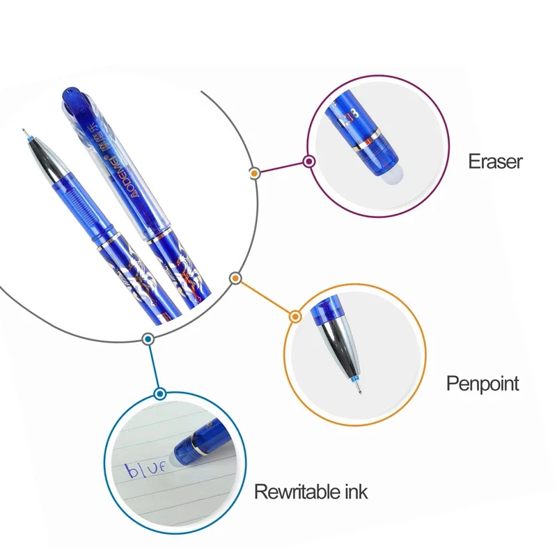 12Pcs/Set Erasable Gel Pens Black Blue Refill Rod 0.5mm Ballpoint Pen Washable Handle School Office Writing Supplies Stationery