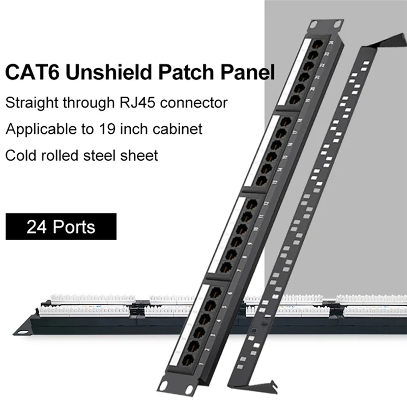 24 포트 CAT6 UTP RJ45 패치 패널 19인치 1U 케이블 프레임 페이스플레이트 랙 마운트 50U 금도금, 후면