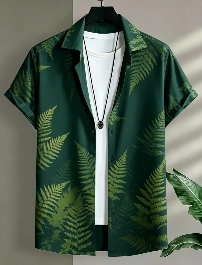 Men's Gradient Landscape Printed Casual shirt, With An Artistic And Peaceful atmosphere, Is Choice For Warm Weather