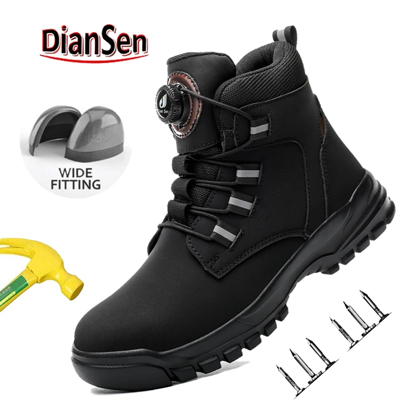 

Rotary Button Black Boots Indestructible Safety Shoes Steel Toe Protective Boots Anti-puncture Industrial Shoes Mens Hiking Boot