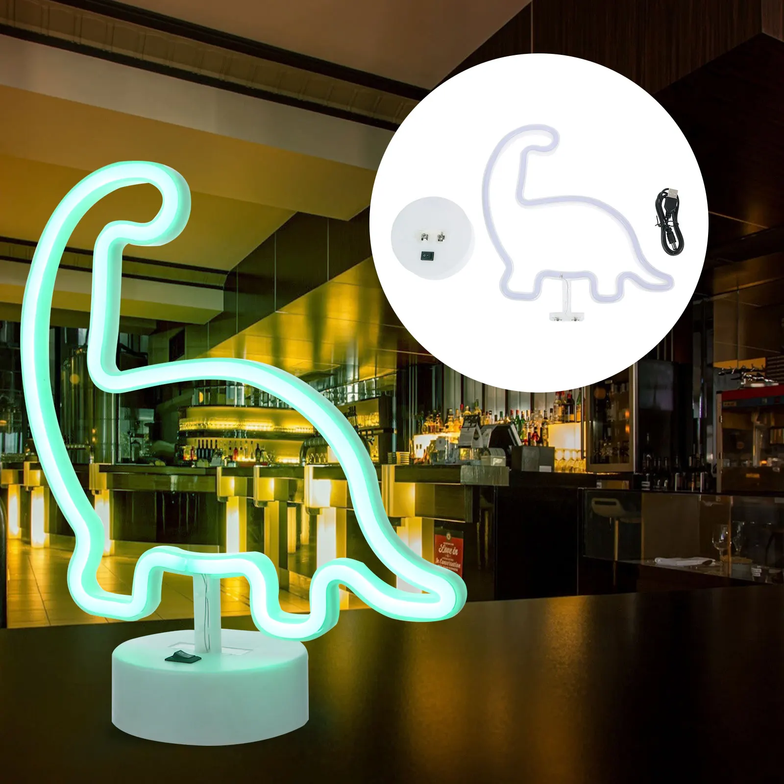 Dinosaur Shape Led Neon Night Lamp Acrylic Table Light For Home Party Decoration Durable Creative Dual Use Light Bedside Lamp