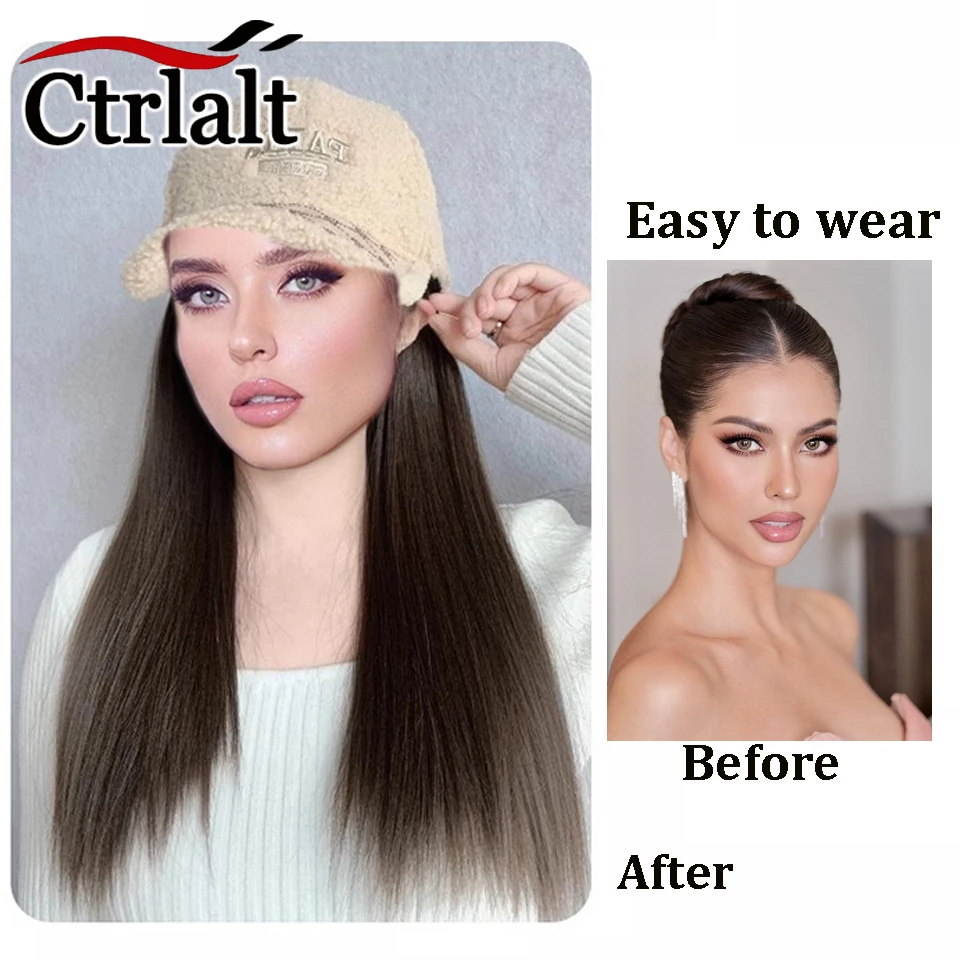 Short Straight Synthetic Autumn And Winter Thickened Warm Baseball Cap Hair Extensions Hat Wigs  Adjustable Hairpiece for Women