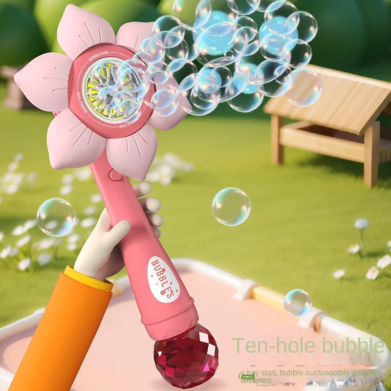 10 Holes  Sunflower Electric Bubble Gun Toys for Boys Girl Automatic Blowing Soap Bubble Machine Outdoor Party Game   Kids Toy