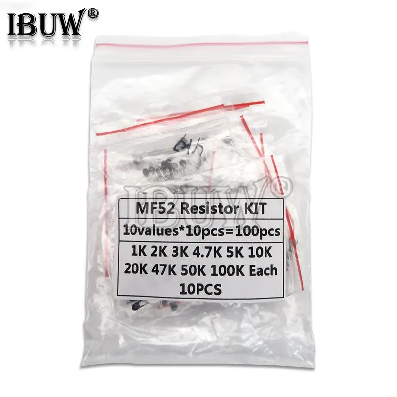 

100PCS=10value*10pcs NTC Thermistor Resistor Kit NTC-MF52AT 1K 2K 3K 4.7K 5K 10K 20K 47K 50K 100K +-5% 3950B