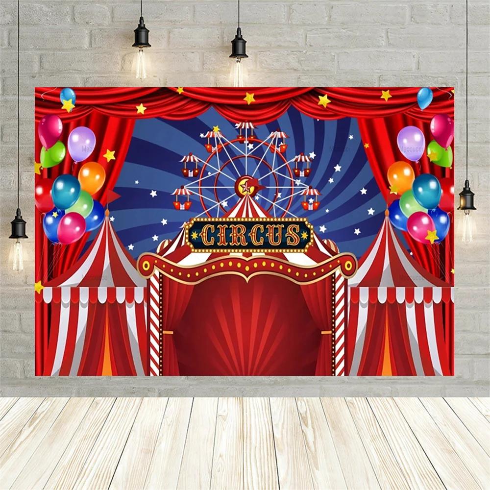 Circus Theme Party Backdrops for Newborn Baby Birthday Carnival Custom Photography Background with Balloon Ferris Wheel Decor