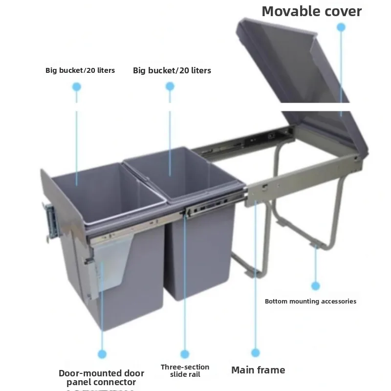 Вставной мусорный бак, ведро для сортировки с дверью, корзина для хранения с двойной крышкой, большая корзина для чистки, кухонная корзина для мусора