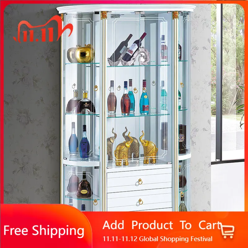 

Wood Shelves Wine Cabinet Mobile Living Room Restaurant Bar Cabinet Transparent Partitions Display Armoire Furniture For Room