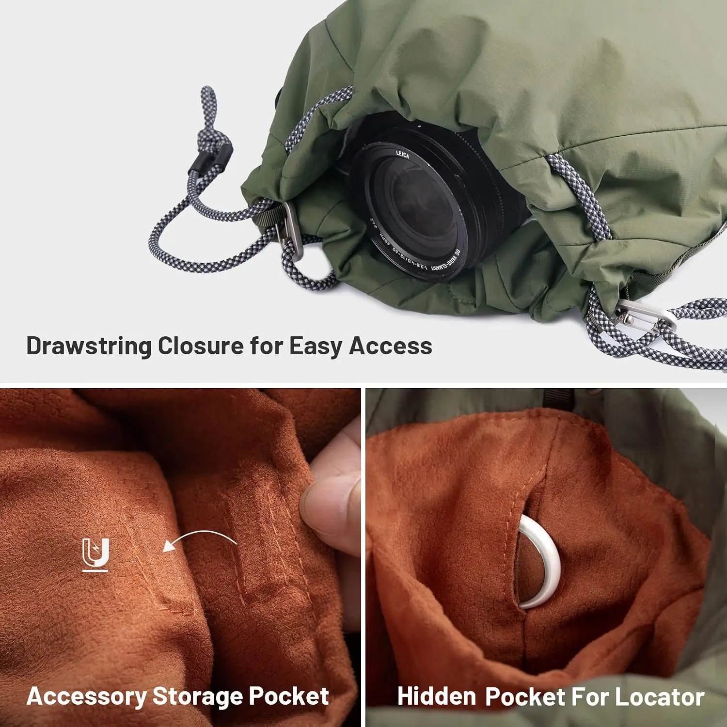 PGYTECH OneGo Small Camera Bag with Drawstring Forest Green Compact Storage for Photography Equipment